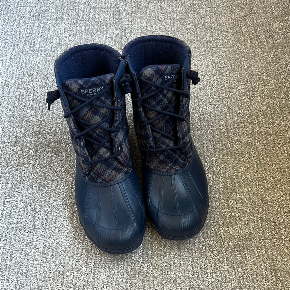 Sperry Navy and Plaid Duck Boots